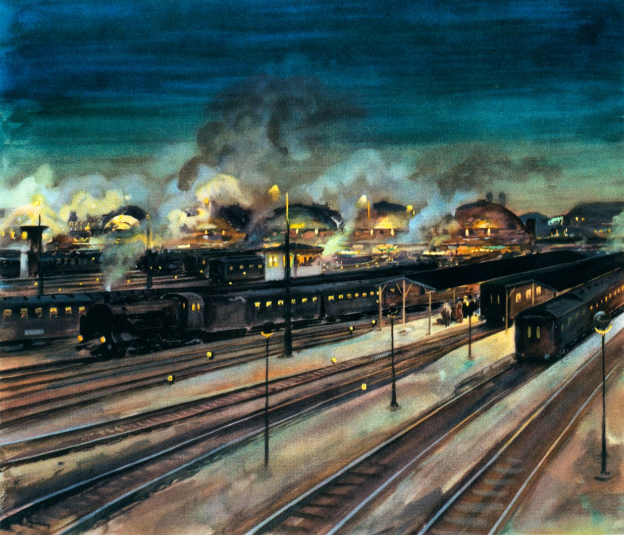 ドイツ鉄道 - 夜のミュンヘン中央駅 作： ルドルフ・リプス
