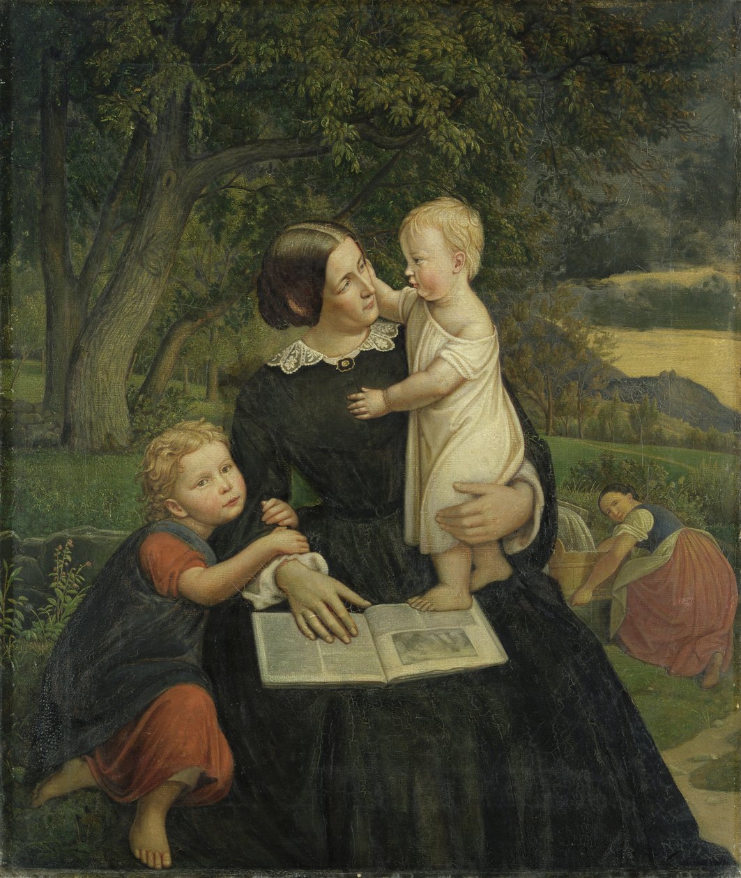 作家の妻であるエミリーマリーワスマンとその最年長の子供であるエリスとエリッヒ、1860年 作： ルドルフ・フリードリヒ・ワスマン
