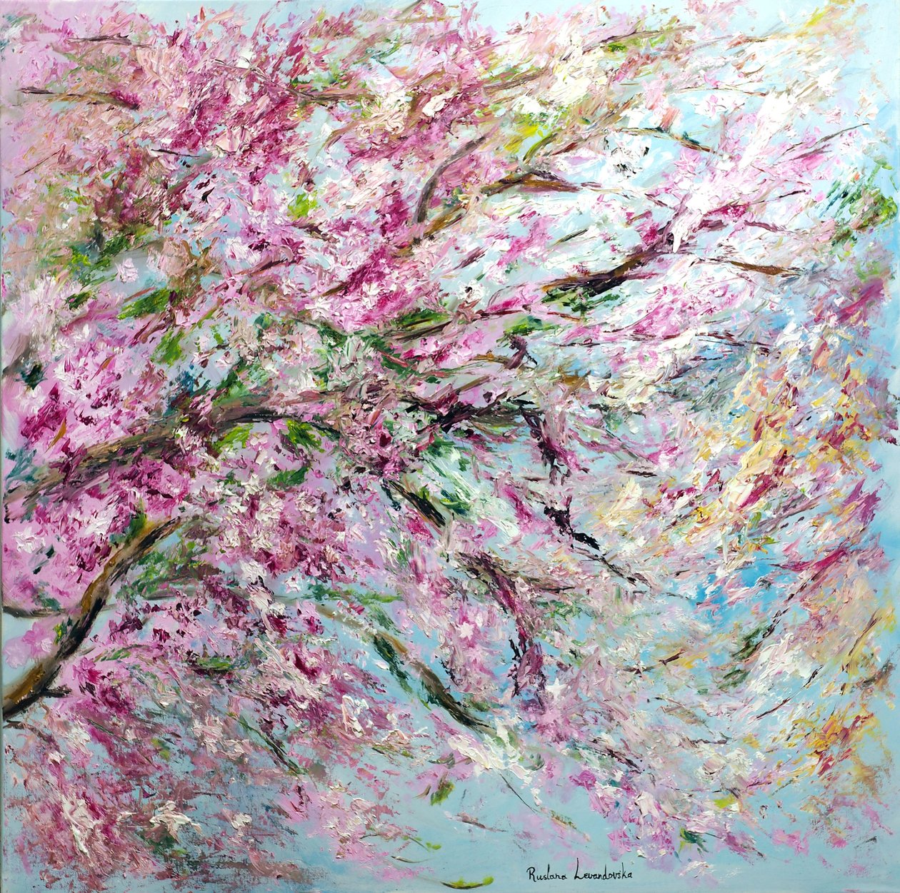 桜-春が来た！、2022年（油彩、キャバス） 作： ルスラナ・レヴァンドフスカ