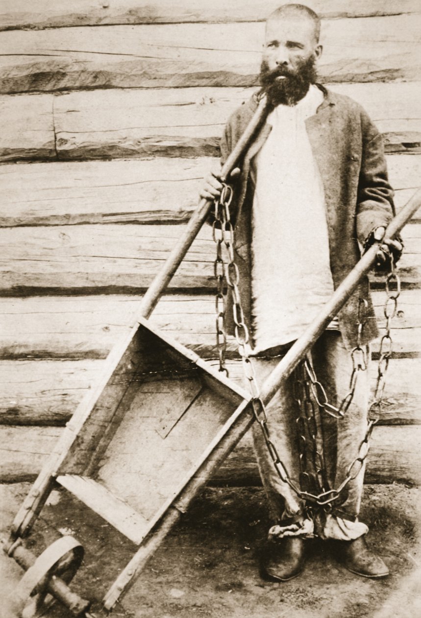 シベリアの囚人、1890年代頃（セピア写真） 作： ロシアの写真家