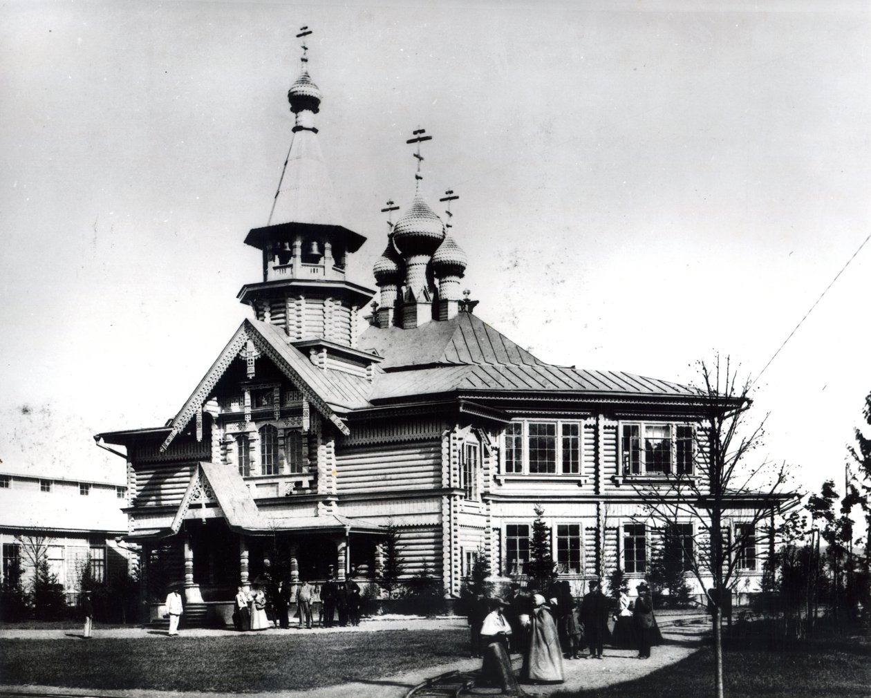全ロシア産業芸術展のために設計された教区教会と学校、ニジニノヴゴロド、1896年 作： ロシアの写真家