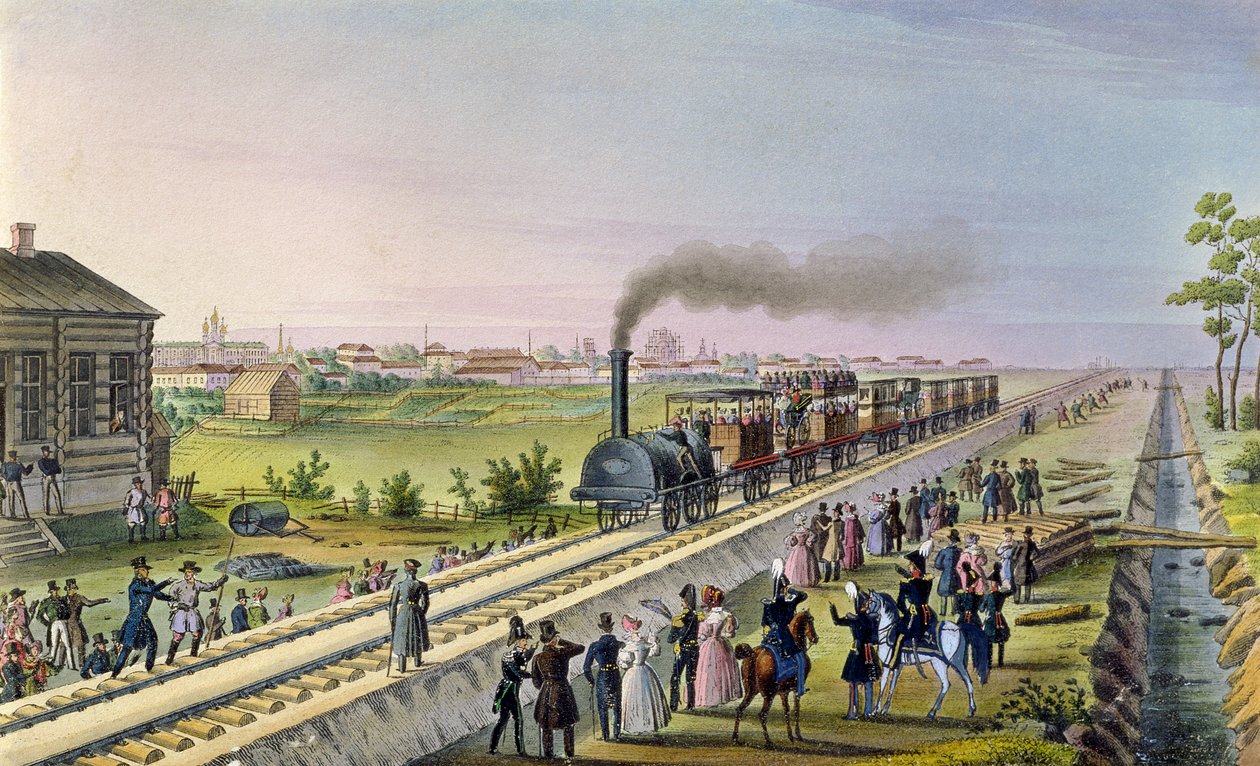 1837年にツァールスコエセローからパブロフスクへの最初の鉄道線の開通 作： ロシア語学校