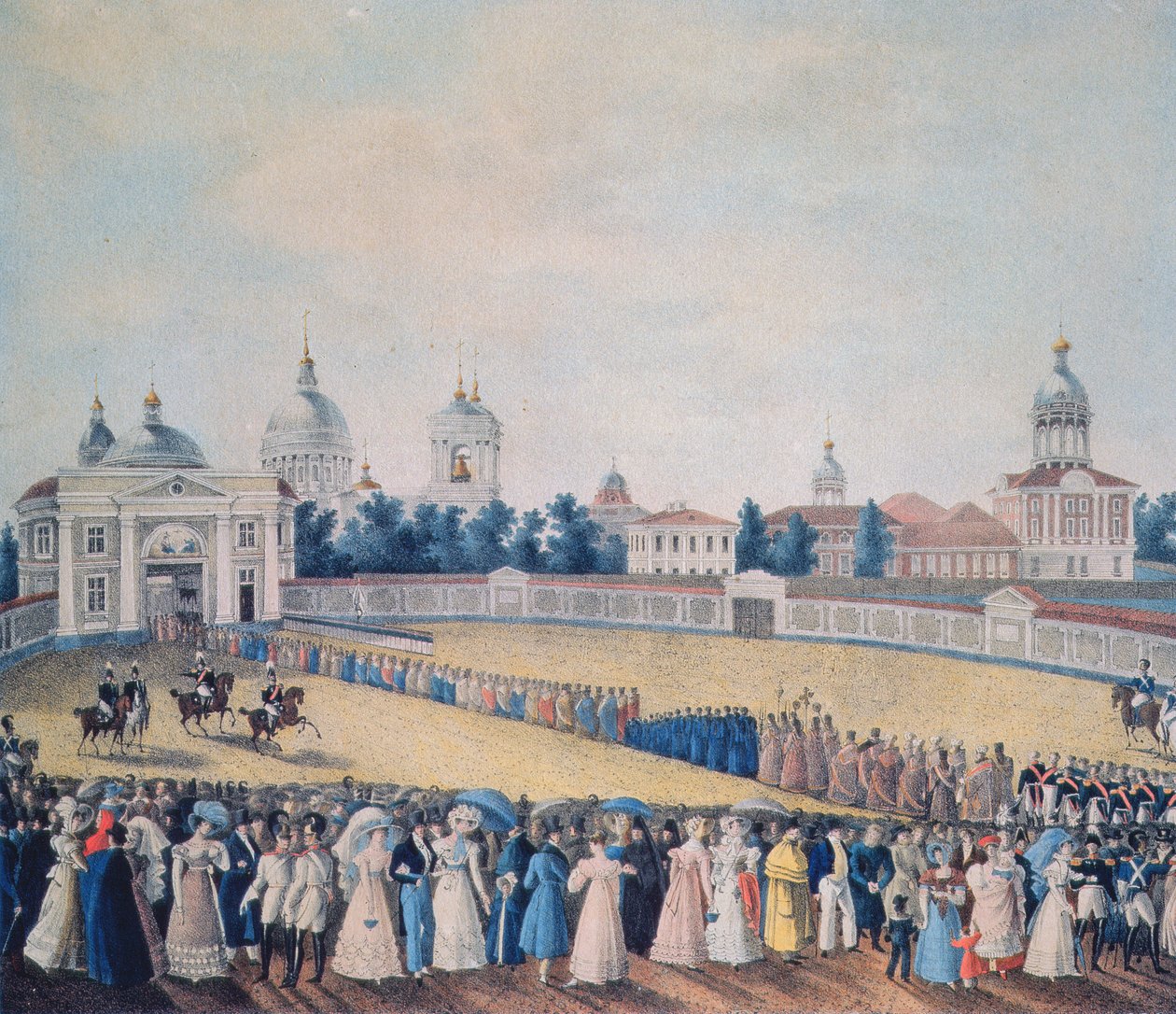 1821年のアレクサンドル1世（1777-1825）のアレクサンドルネフスキー修道院の訪問 作： ロシア語学校