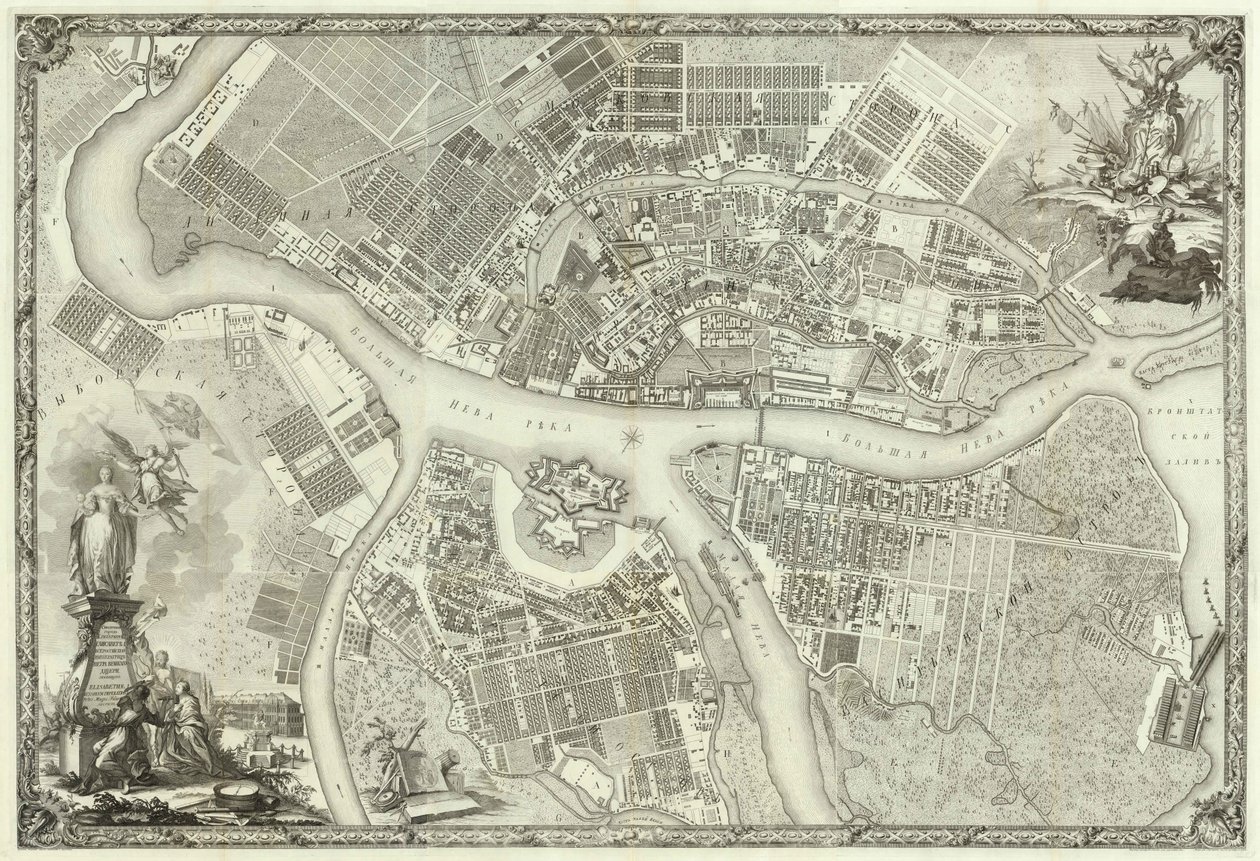 サンクトペテルブルクの創設50周年、1753年のサンクトペテルブルク本の地図 作： ロシアのマスター