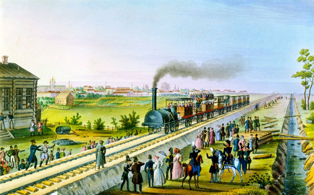 1830年代にサンクトペテルブルクからロシアのパブロフスクまで最初の鉄道が開通。 作： ロシアのマスター