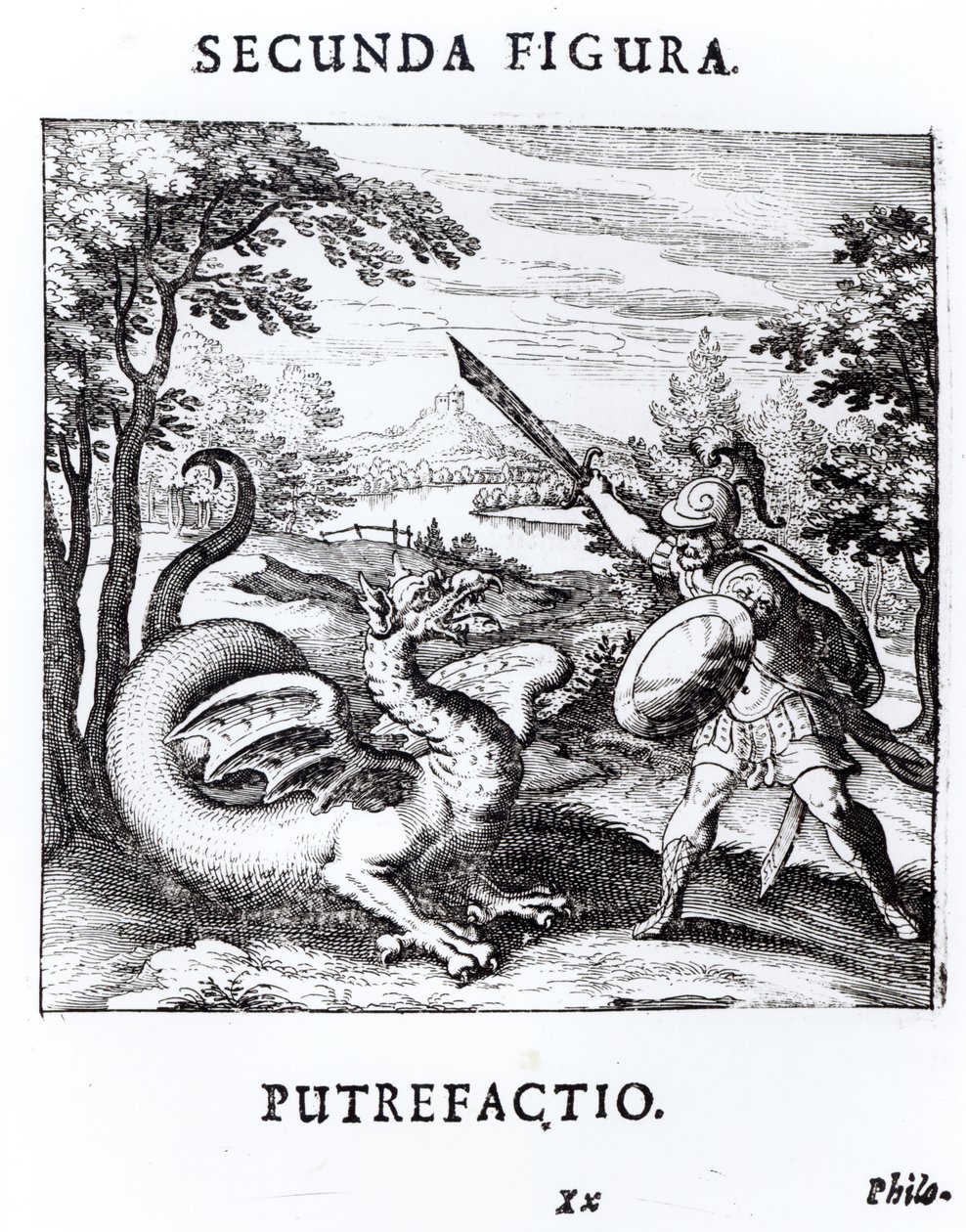 バジルバレンタイン作「ムセウムハーメティクムリフォーマタム」（1678年）から、ドラゴンによって体現される「ロット」を倒す騎士 作： ロシア語学校
