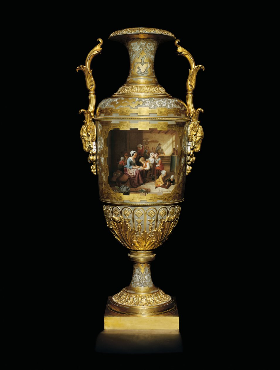 アレクサンドル2世の2柄の磁器と金箔の花瓶。1866年にBの後に学校の部屋で描かれました。 作： ロシア語学校
