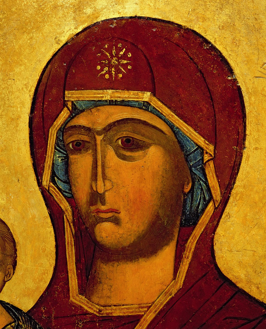 聖母の頭を描いたアイコンc.1550（パネル上のテンペラと金箔）（314500の詳細） 作： ロシア語学校