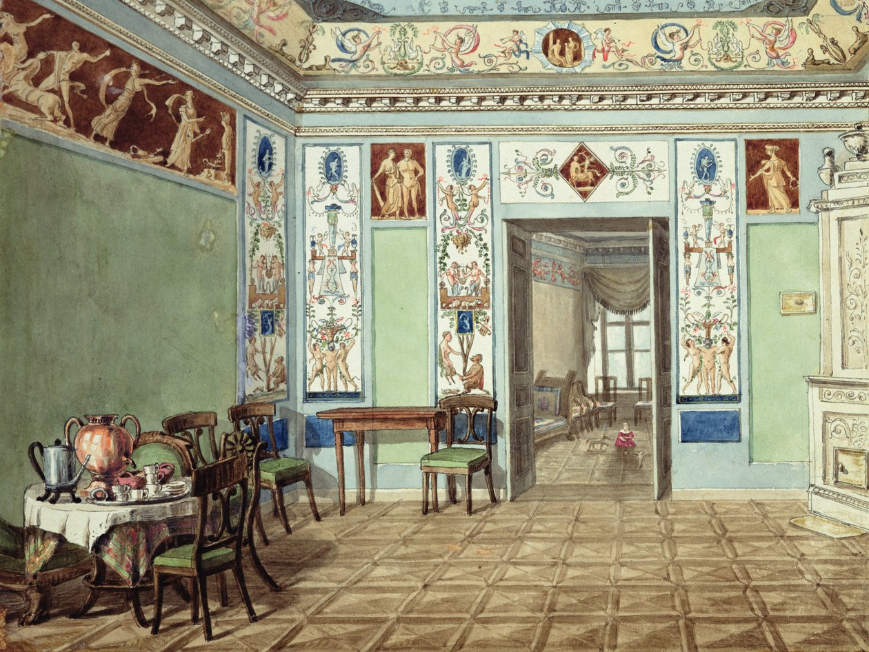 新古典主義のエトルリア式朝食ルーム、1820年（紙にトイレ） 作： ロシア語学校
