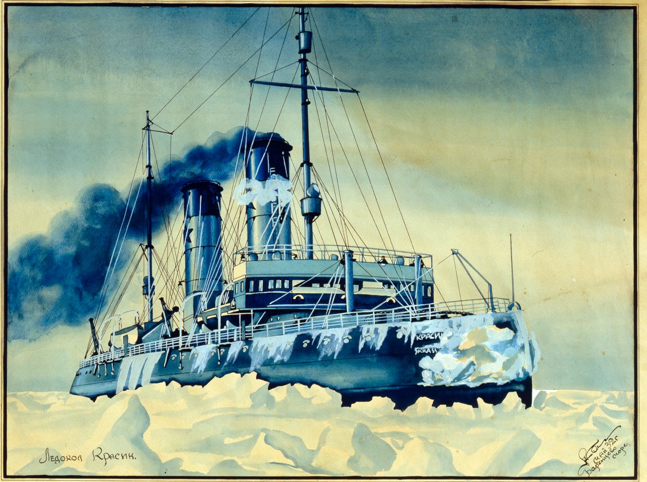 バレンツ海（北極海）の氷塊の中にそよぐクラシン・アイス・ブリーズ 作： ロシア語学校