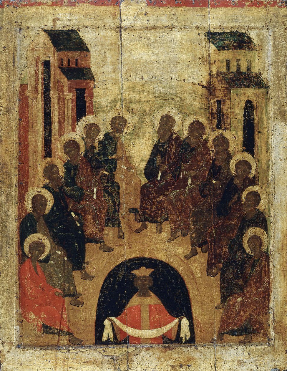 使徒たちへの聖霊の降臨、c1410。 作： ロシアのアイコン。