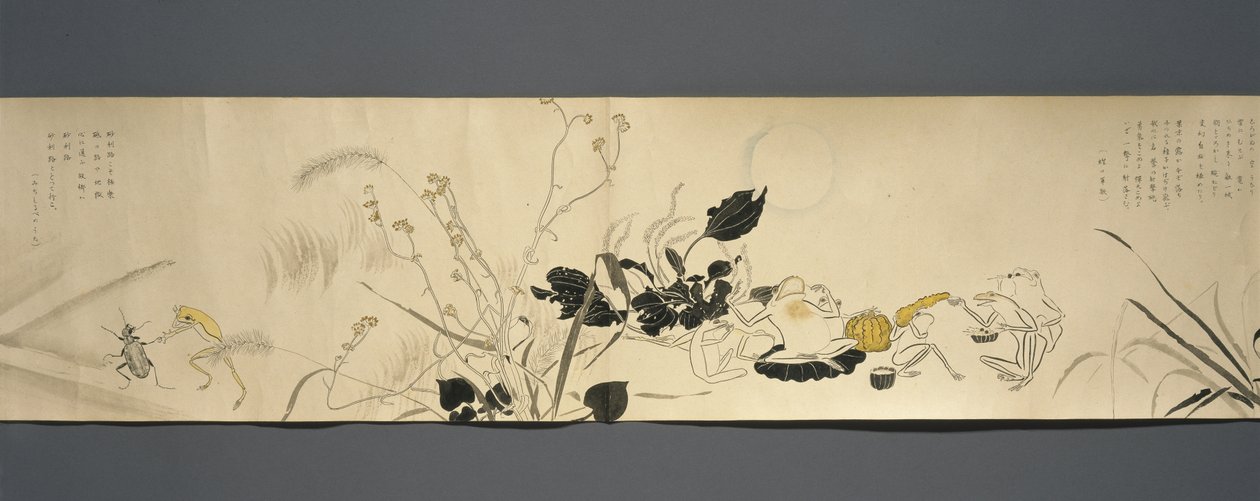 野生生物のともだち（やさいのとも）、大正時代、大正7年、1918年頃（雲母で飾られた紙の上にインクとトイレ） 作： 川上涼香