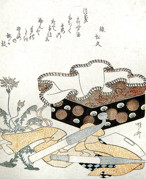 パイプとタンポポ（木版印刷） 作： 流竜峡心斎