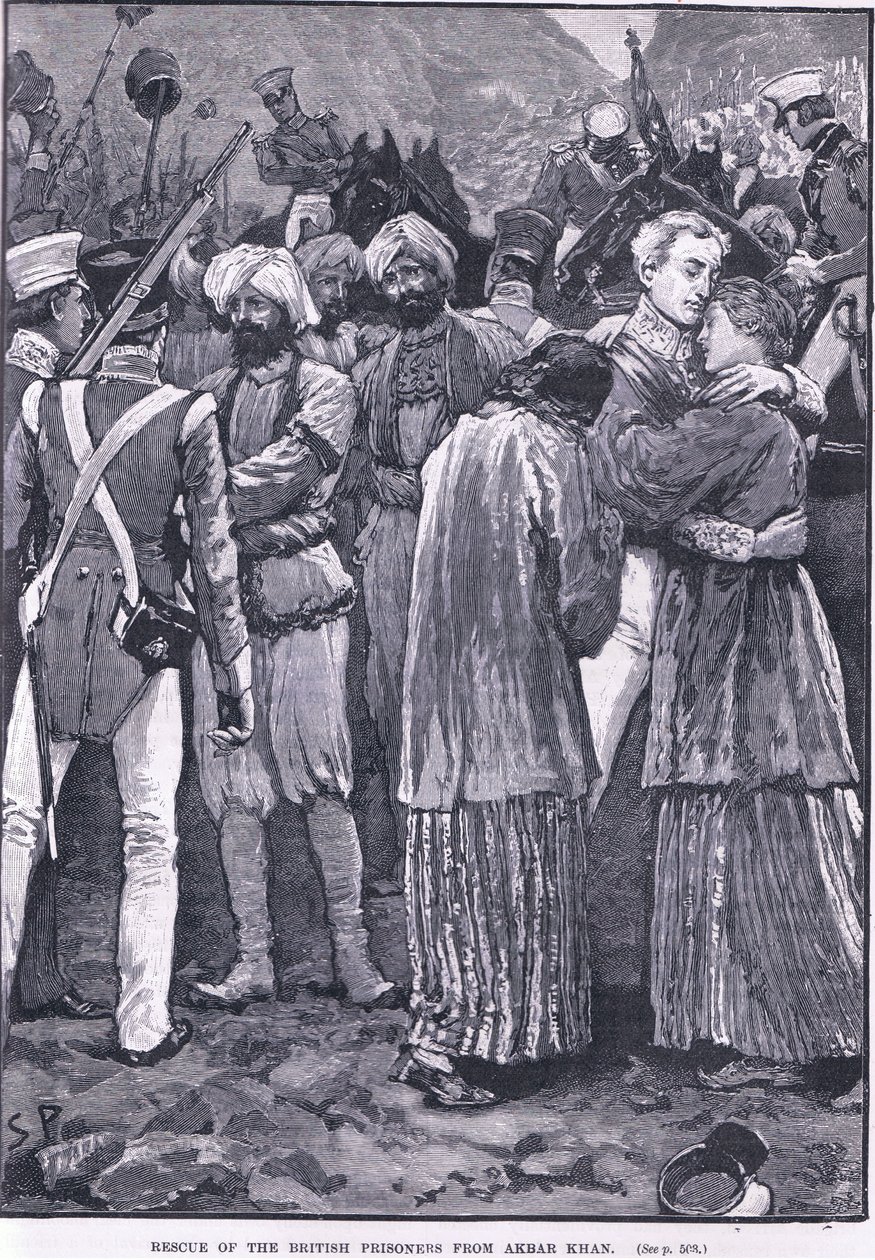 Akbar Khan AD 1842からのイギリスの囚人の救助 作： S.パジェット
