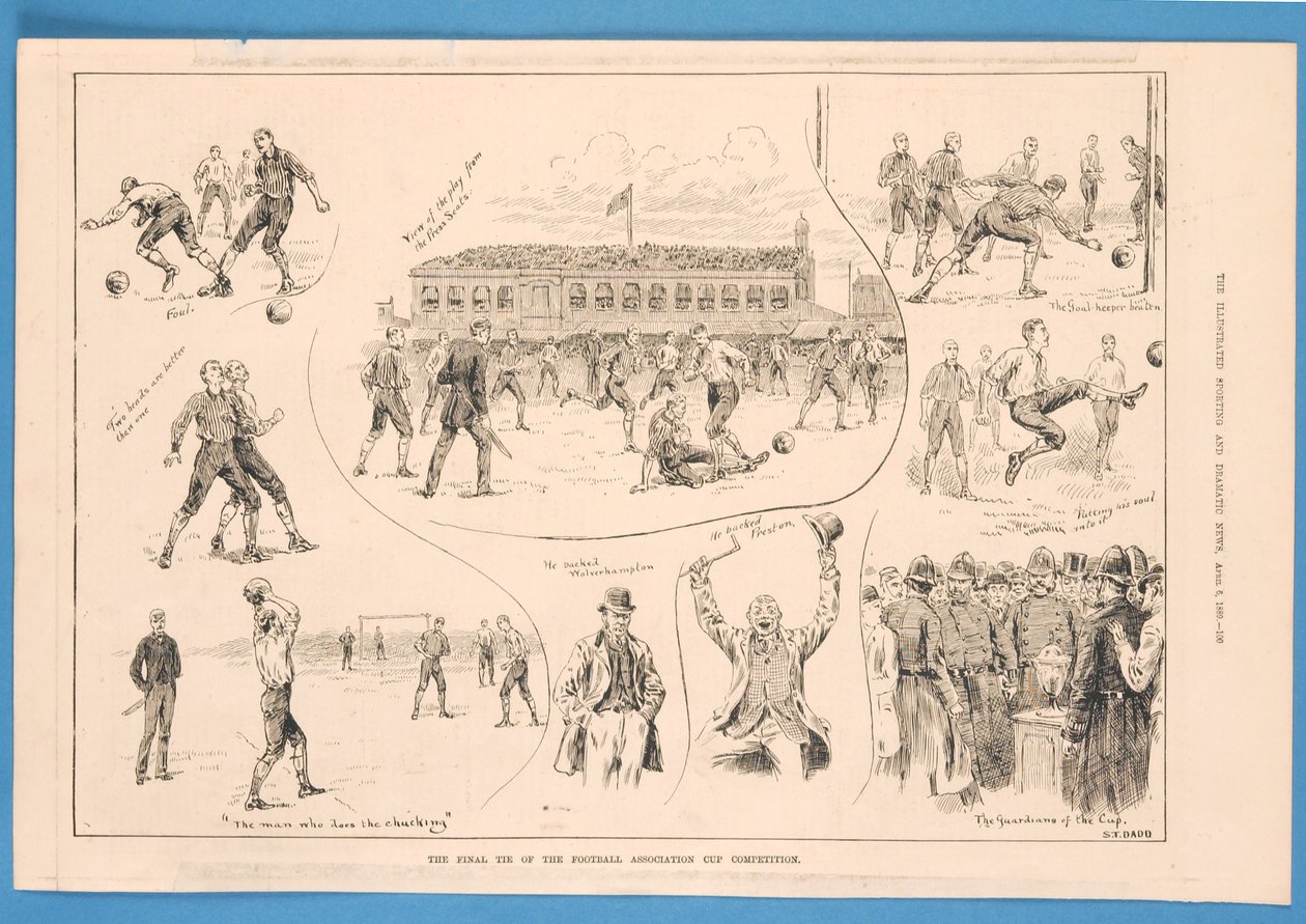 フットボール アソシエーション カップ大会の最後の引き分け、「The Illustrated Sporting and Dramatic News」より、1889 年 4 月 6 日 (litho) 作： STダッド