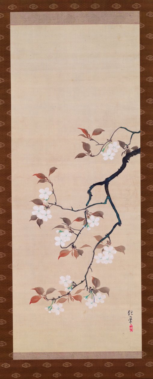 19世紀初頭、三季の三連祭壇画から桜を描いた掛け軸