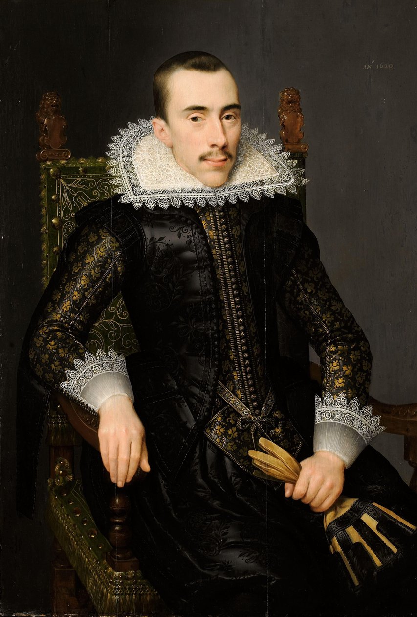 男性の肖像画、おそらくワルテルス・フルメノワ (1596-1653) 作： Salomon Mesdach（に起因）
