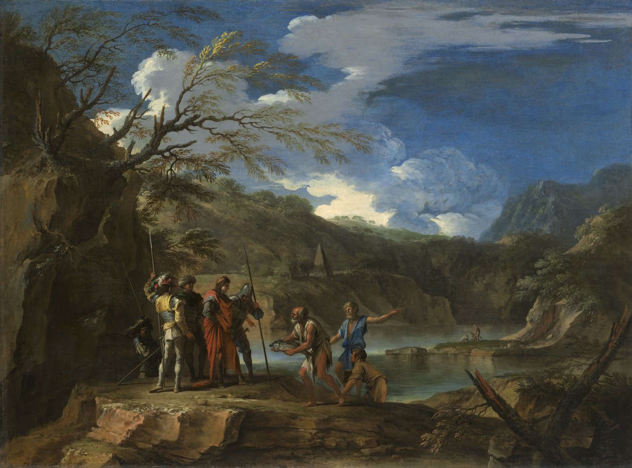 ポリクラテスと漁師、c.1664 作： サルヴァトールローザ