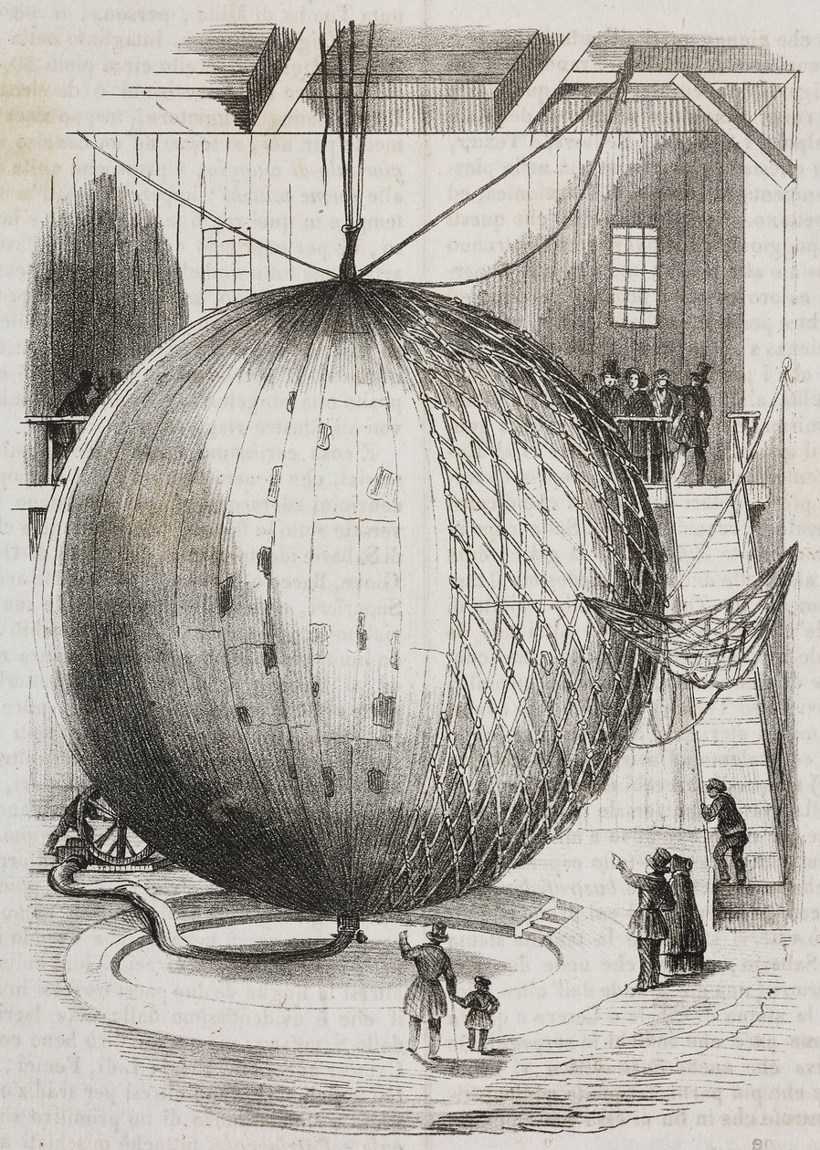 Balão de ar quente de cobre inventado por Edmond Marey-Monge, França, litografia de Salvatore Puglia de Poliorama Pittoresco, n 41, 18 de maio 作： サルヴァトーレ・プーリア