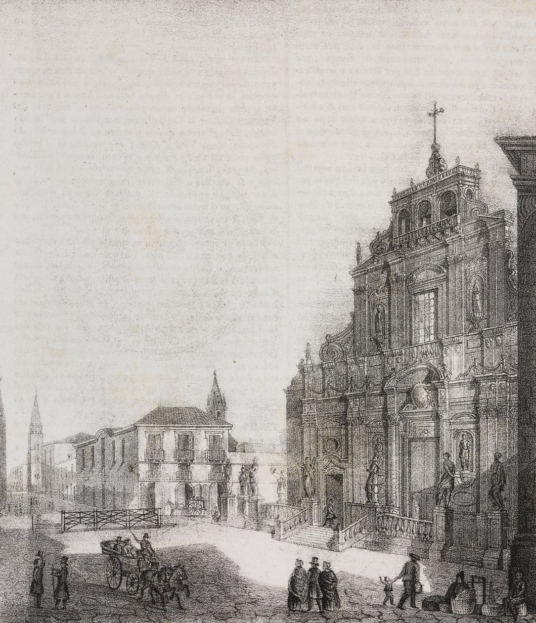 Facade of Basilica of San Sebastiano in Acireale, Sicily, Italy, lithograph by Salvatore Puglia from Poliorama Pittoresco, n 39, May 3   1458102   ja       japanese Successfully Translated  Original: Portrait of Juan Pardo II and his wives Anna Ingenieulan 作： サルヴァトーレ・プーリア