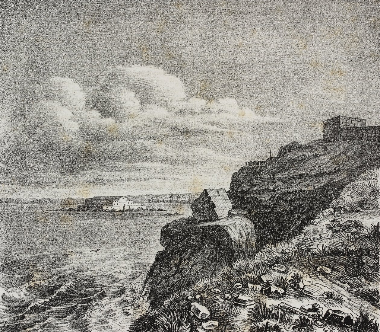 Túmulo de François-Rene de Chateaubriand em Saint-Malo, França, litografia de Gaetano Riccio de Poliorama Pittoresco, n 32, 18 de março 作： サルヴァトーレ・プーリア