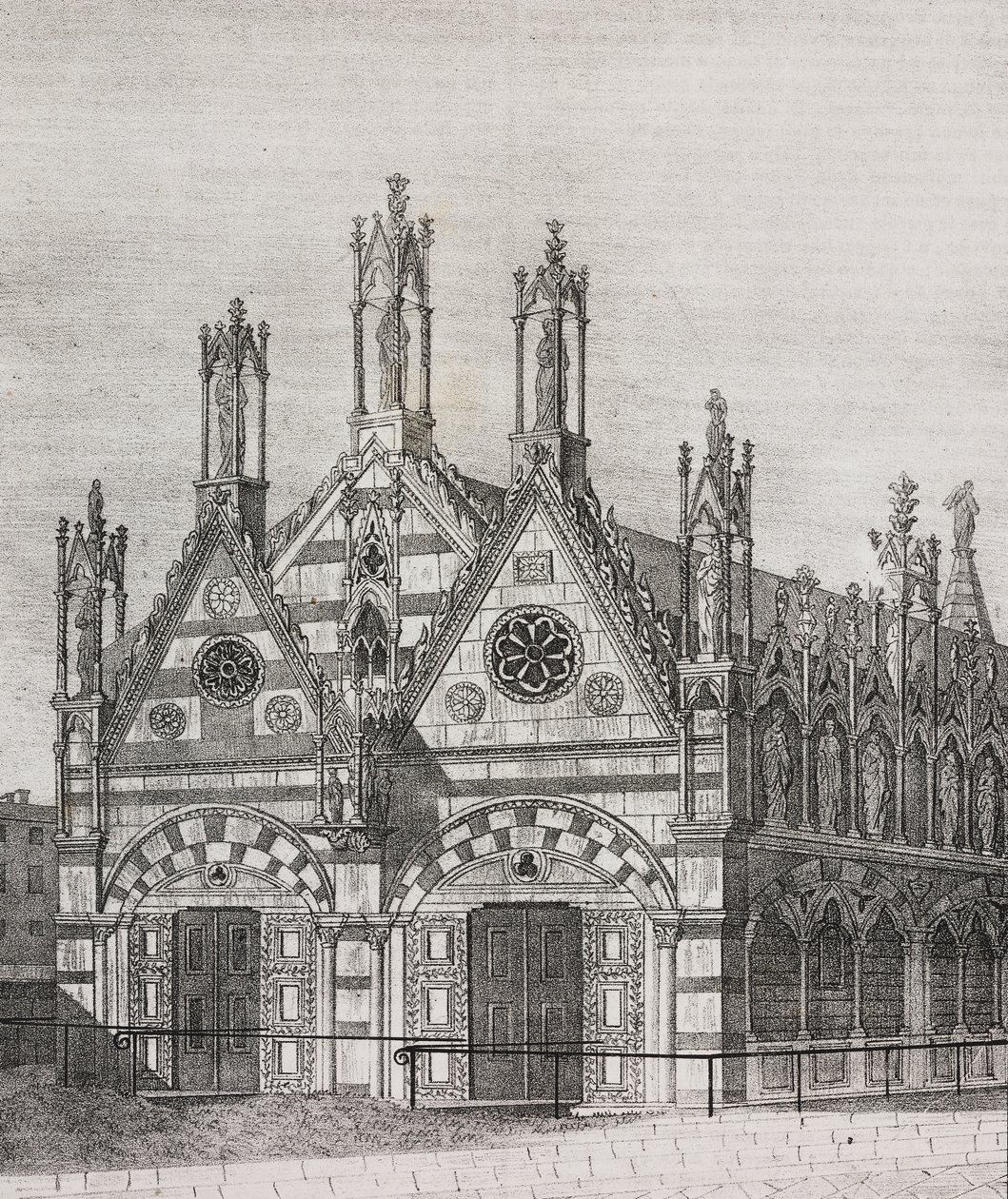 Vista da Igreja de Santa Maria della Spina em Pisa, Toscana, Itália, litografia de Salvatore Puglia de Poliorama Pittoresco, n 34, 29 de março 作： サルヴァトーレ・プーリア