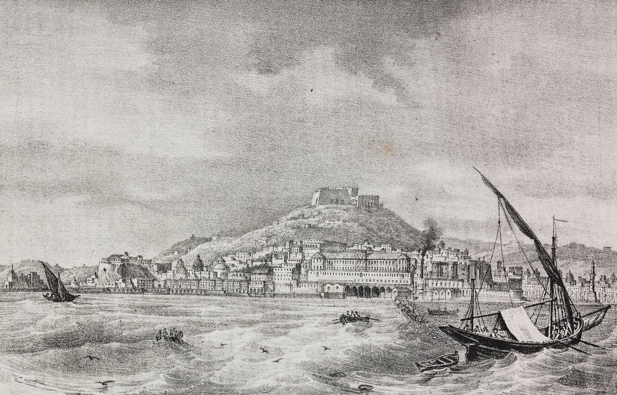 Vista de Nápoles do mar, Campania, Itália, litografia de Salvatore Puglia de Poliorama Pittoresco, n 2, 17 de agosto 作： サルヴァトーレ・プーリア