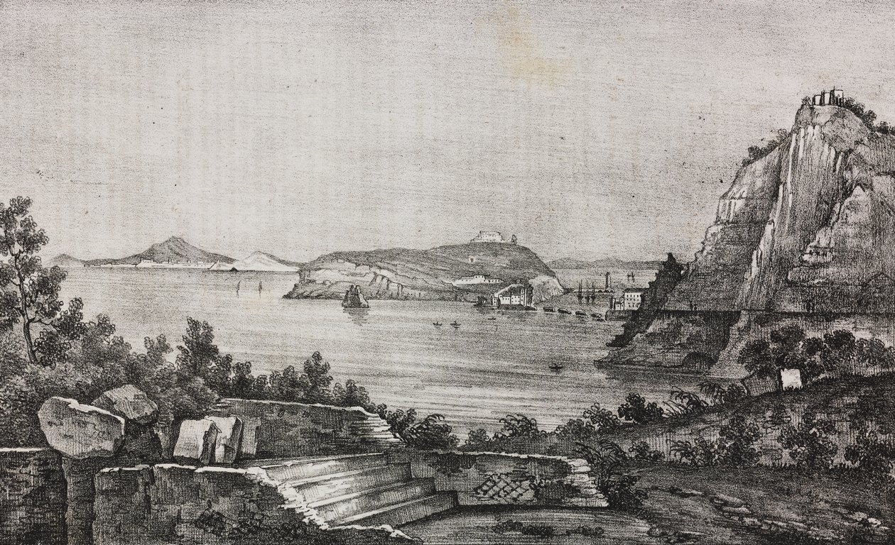 Vista de Posillipo do terraço do monsenhor Di Pietro, Campania, Itália, litografia de Salvatore Puglia de Poliorama Pittoresco, n 32, 16 de março 作： サルヴァトーレ・プーリア