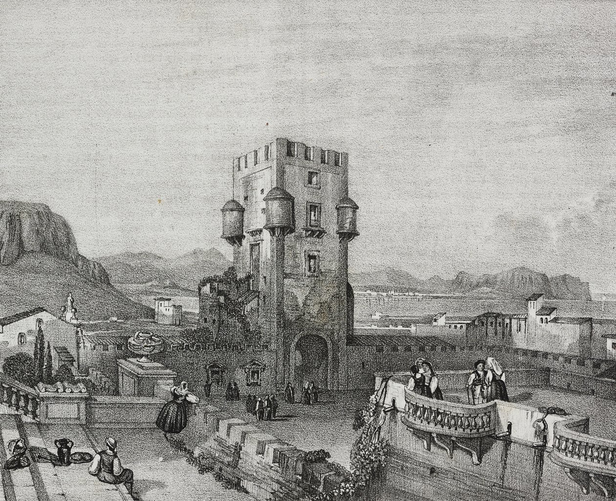 Vila do Príncipe de Butera em Bagheria, Palermo, Sicília, litografia de Salvatore Puglia de Poliorama Pittoresco, n 3, 28 de agosto 作： サルヴァトーレ・プーリア