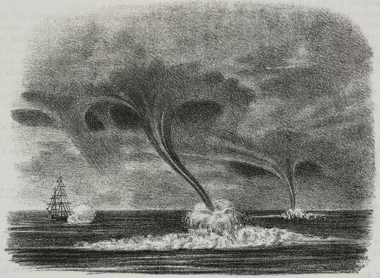 Waterspouts、Poliorama Pittoresco の Salvatore Puglia によるリトグラフ、n 48、7 月 9 日 作： サルヴァトーレ・プーリア