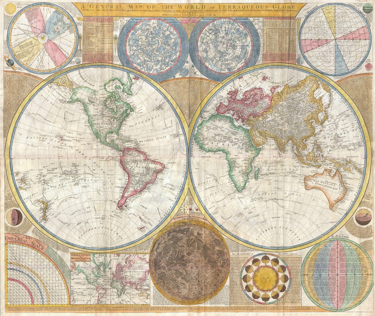世界の半球の地図 作： サミュエル・ダン