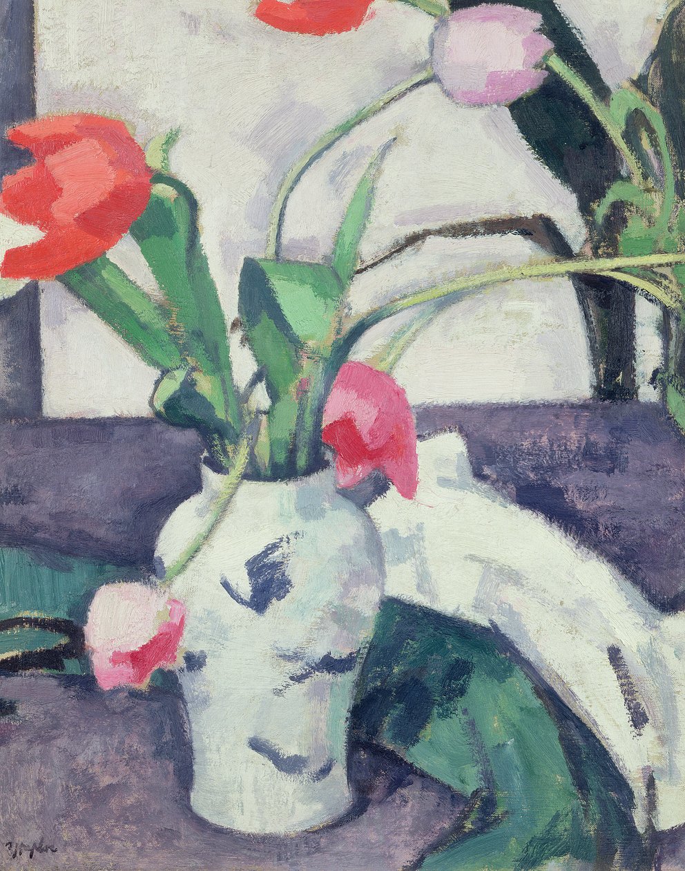 静物：中国製の花瓶のチューリップ、1924 作： サミュエル・ジョン・ペプロー