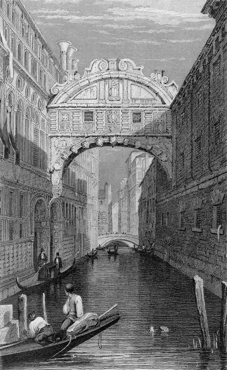 1829年、ロバートウォリスによって彫刻されたため息橋、ヴェネツィア 作： サミュエル・プラウト