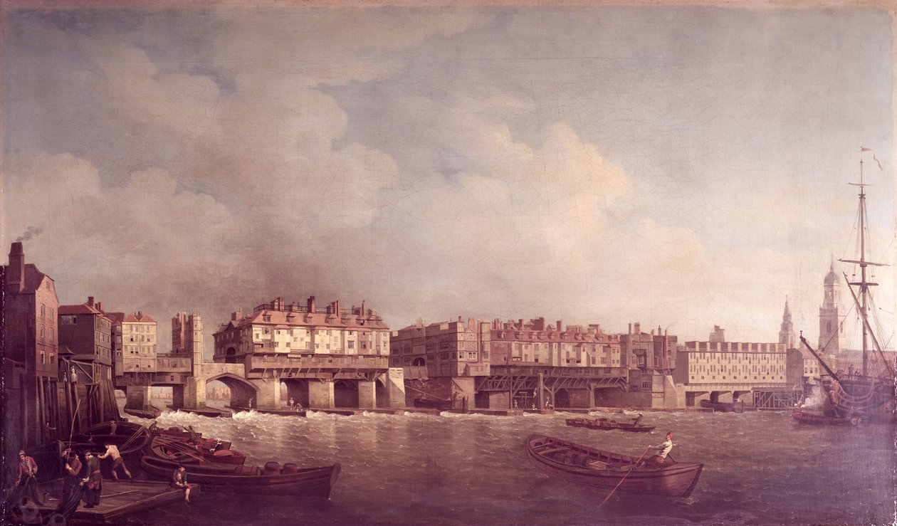 1757年の改造前のロンドン橋 作： サミュエル・スコット