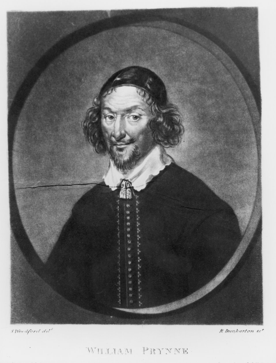ロバート・ダンカートン（1744-c.1817）によって彫刻された「イギリスの歴史に描かれた人物の肖像」からのウィリアム・プリン（1600-69）のイラスト（メゾティント） 作： サミュエル・ウッドフォルデ