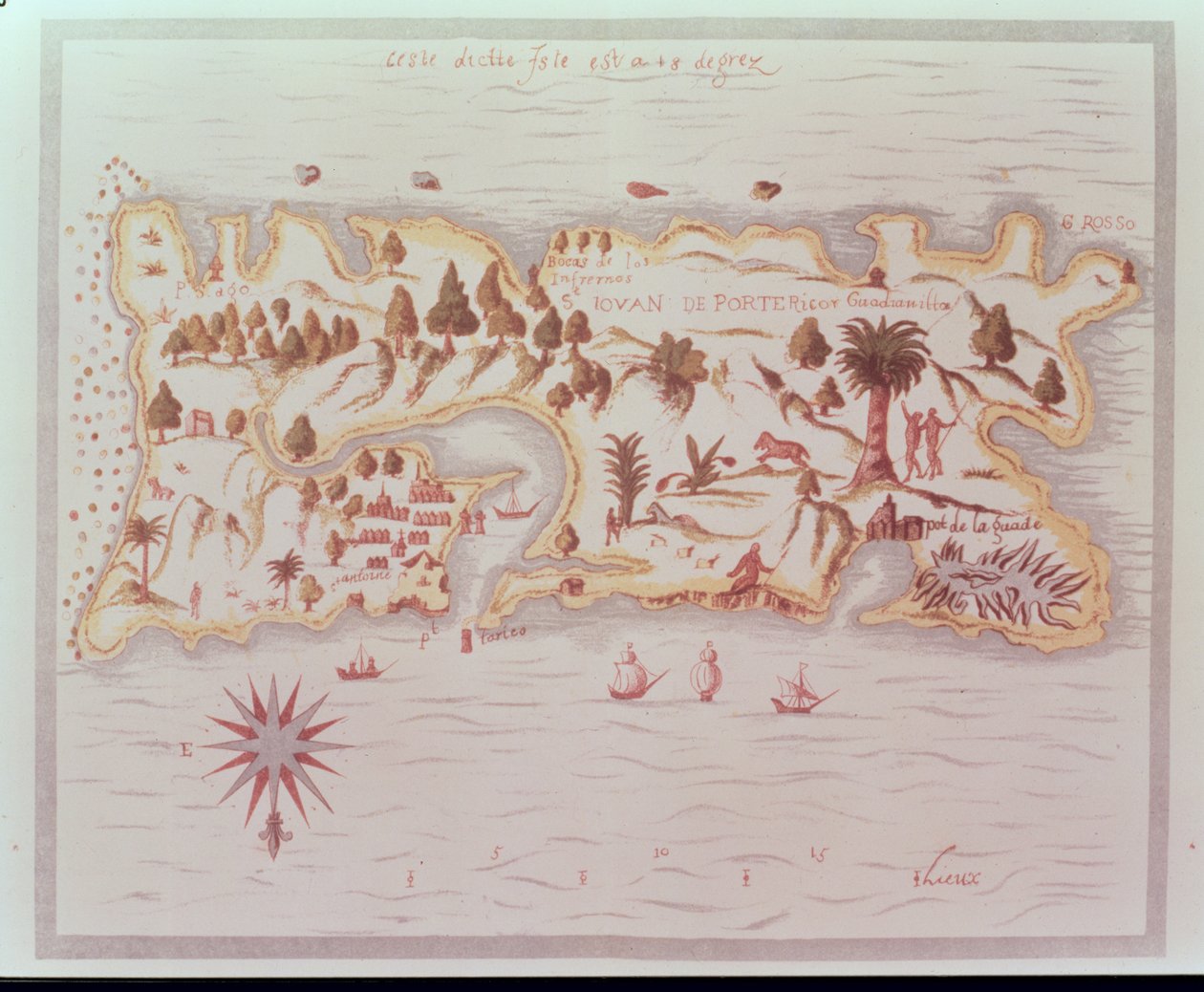 プエルトリコ島の地図、1599年 作： サミュエル・ド・シャンプラン
