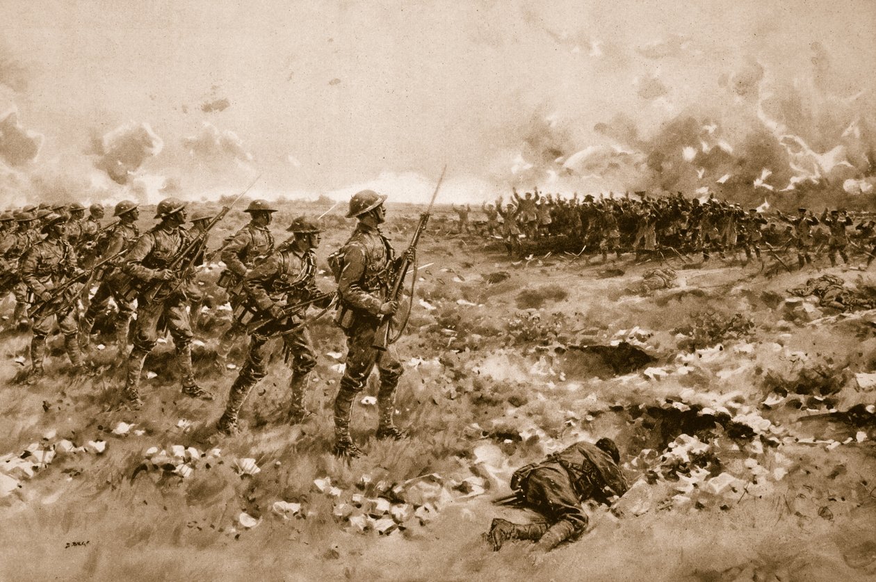 彼らの最後の希望: 意気消沈したドイツ兵は前進するイギリス軍に恩赦を乞う (リソ) 作： サミュエル（後）ベッグ