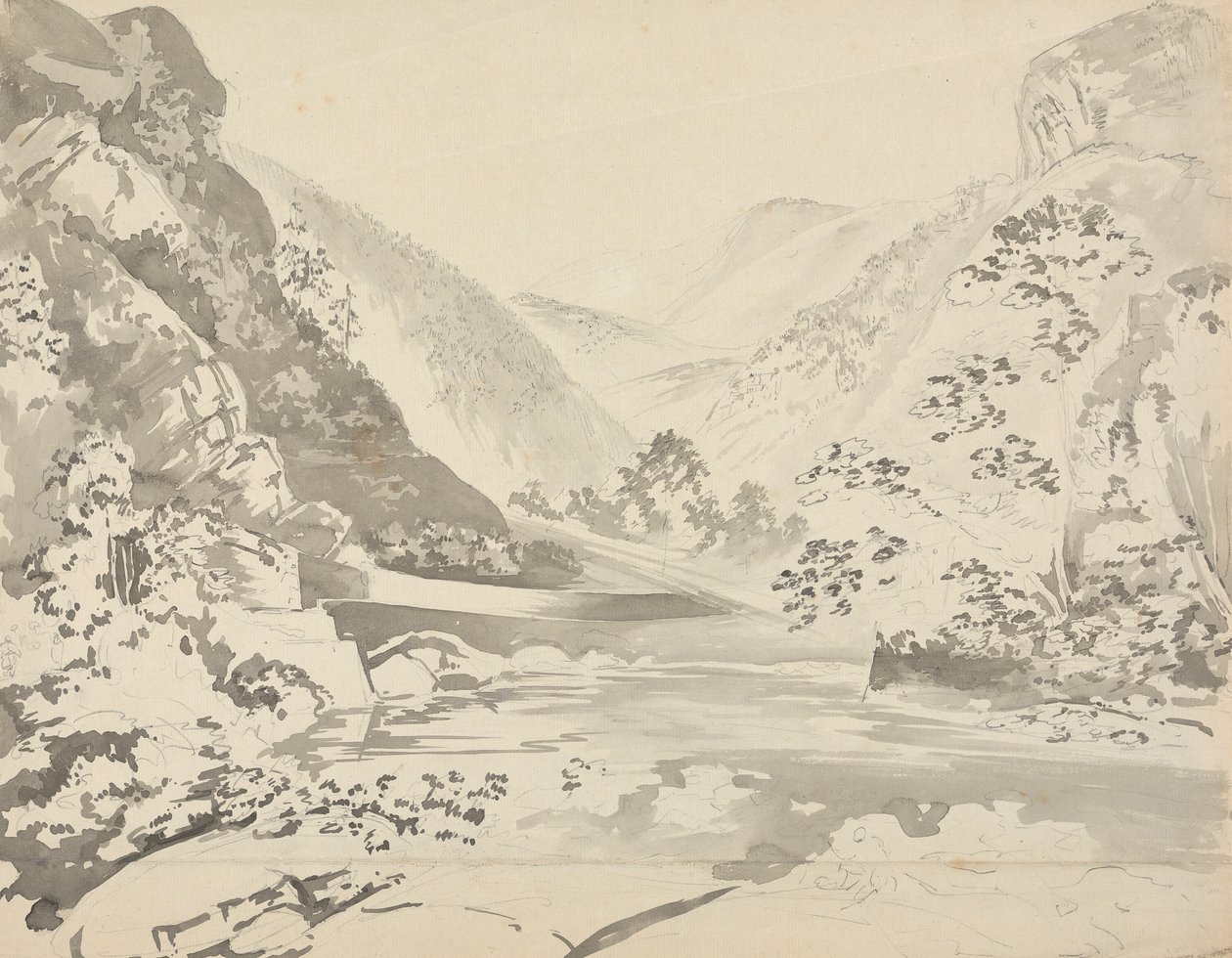 山を背景にした川の風景 作： サミュエル・デイビス