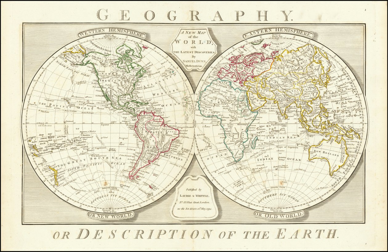 サミュエル・ダンによる1794年の世界地図 作： サミュエル・ダン