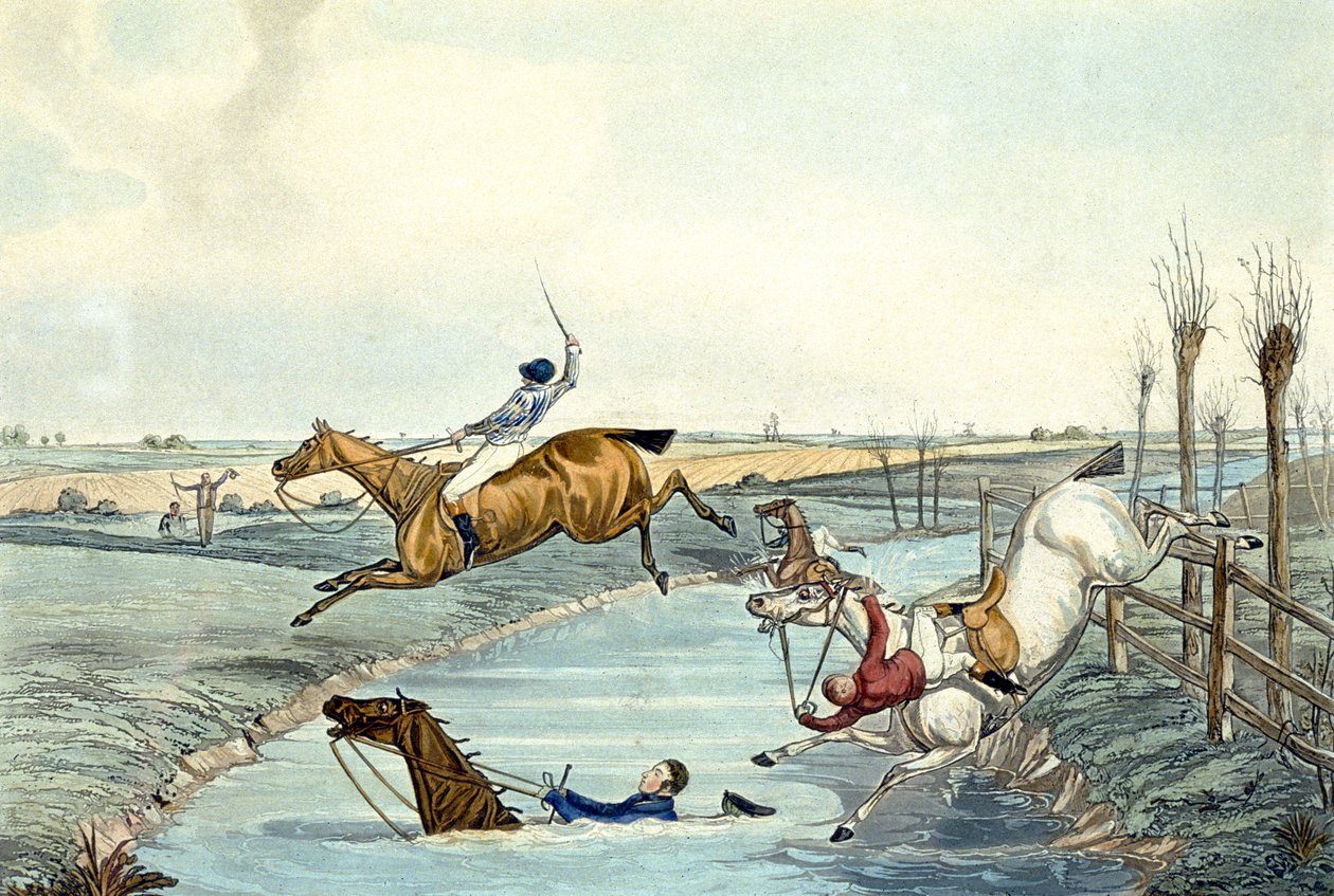 チャールズ・ハント（1929年～1900年）の彫刻による「Steeplechasing」のセカンドマイル（カラーリトグラフ 作： サミュエルヘンリー（後）アルケン