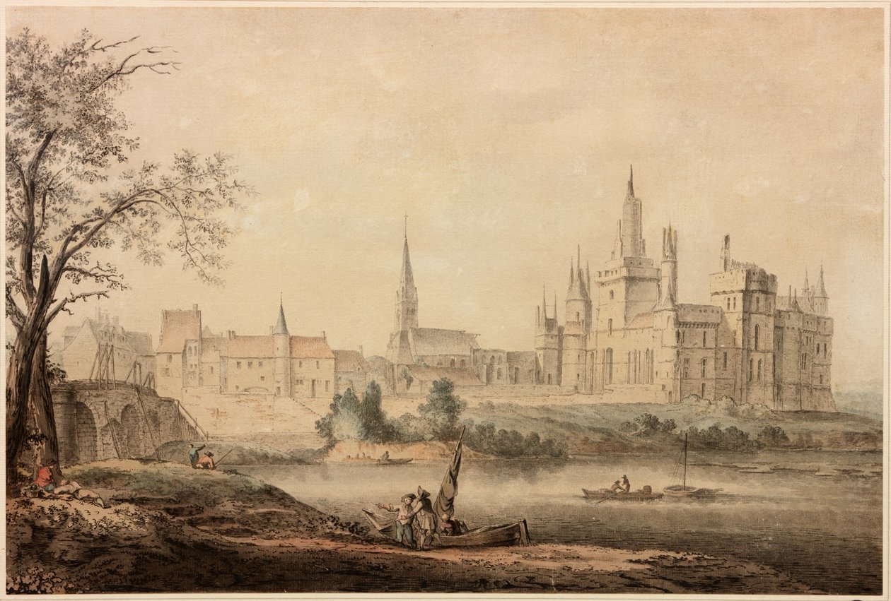 フランスのシャトー、1770年（紙にペンとインクとトイレ） 作： サミュエル・ヒエロニムス・グリム