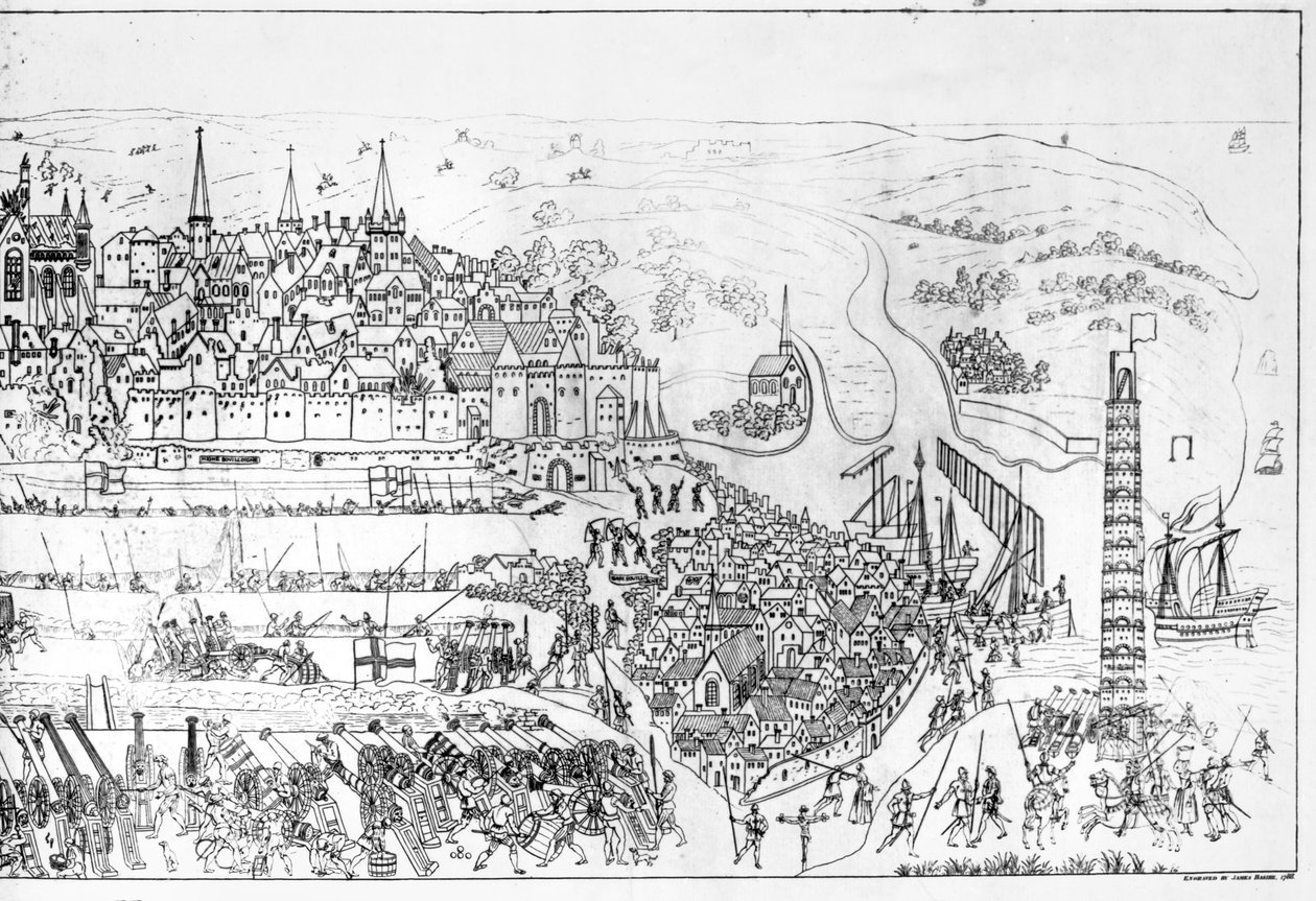 1544年のヘンリー8世（1491-1547）によるブローニュの包囲、1788年のジェームズバザレによる彫刻（106602も参照） 作： サミュエル・ヒエロニムス・グリム