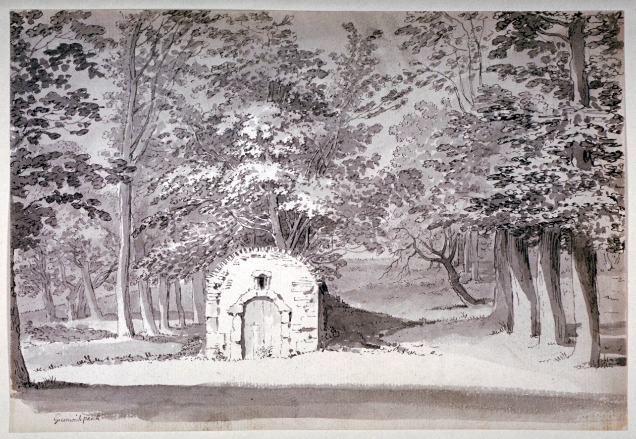 1772 年、ロンドンのグリニッジ公園にある製氷室または導管 作： サミュエル・ヒエロニムス・グリム