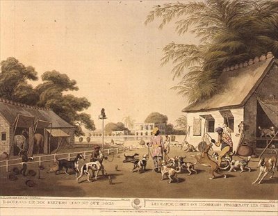 サミュエル・ハウエット（1756-1822）の『オリエンタル・フィールド・スポーツ』より「犬を連れ出す犬飼い」（エドワード・オルム社刊 作： サミュエル・ハウエット
