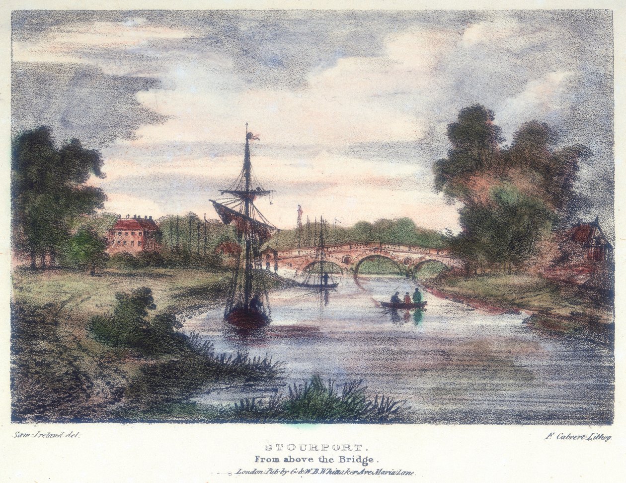 Stourport-on-Severn、ウスターシャー、橋の上、c1795。 作： サミュエルアイルランド