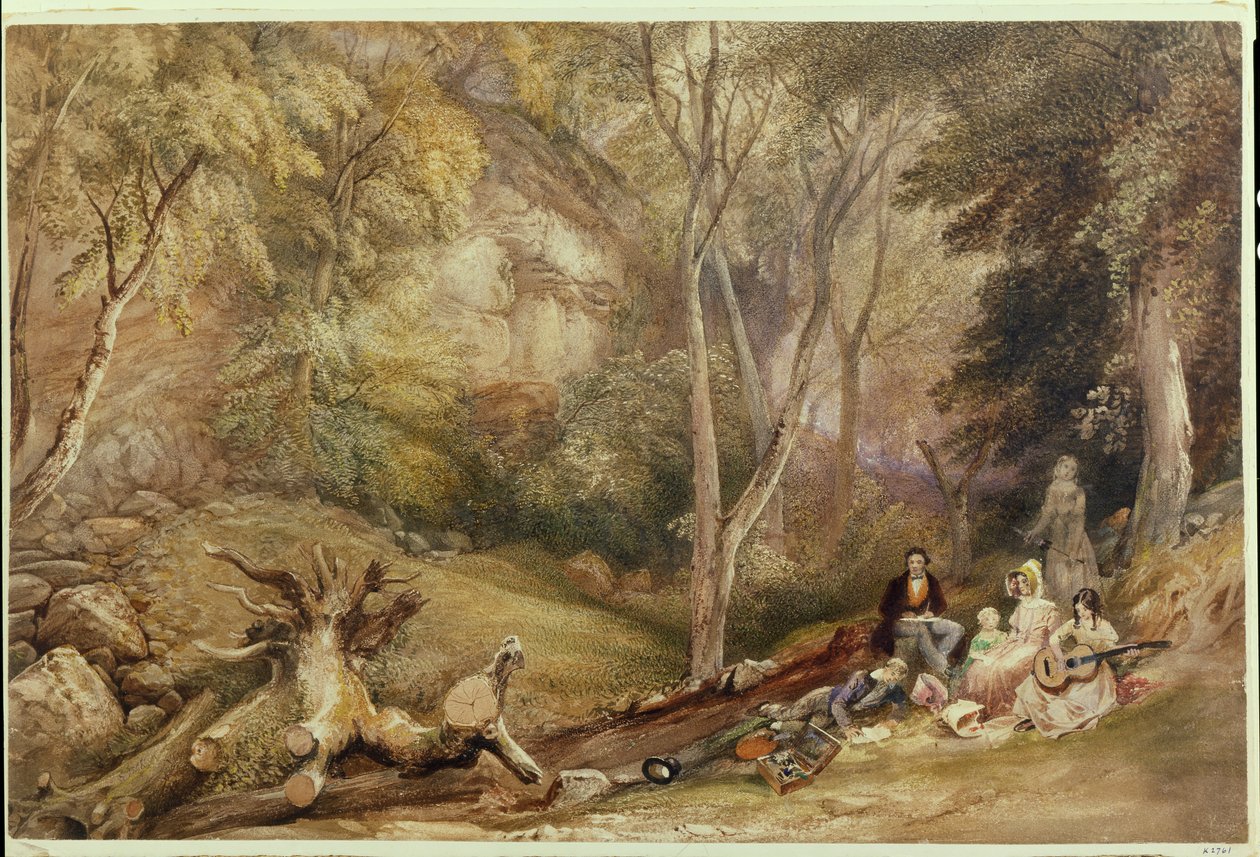 リーの森のスケッチパーティ」1830年頃（鉛筆、水彩、ボディカラー、紙 作： サミュエル・ジャクソン