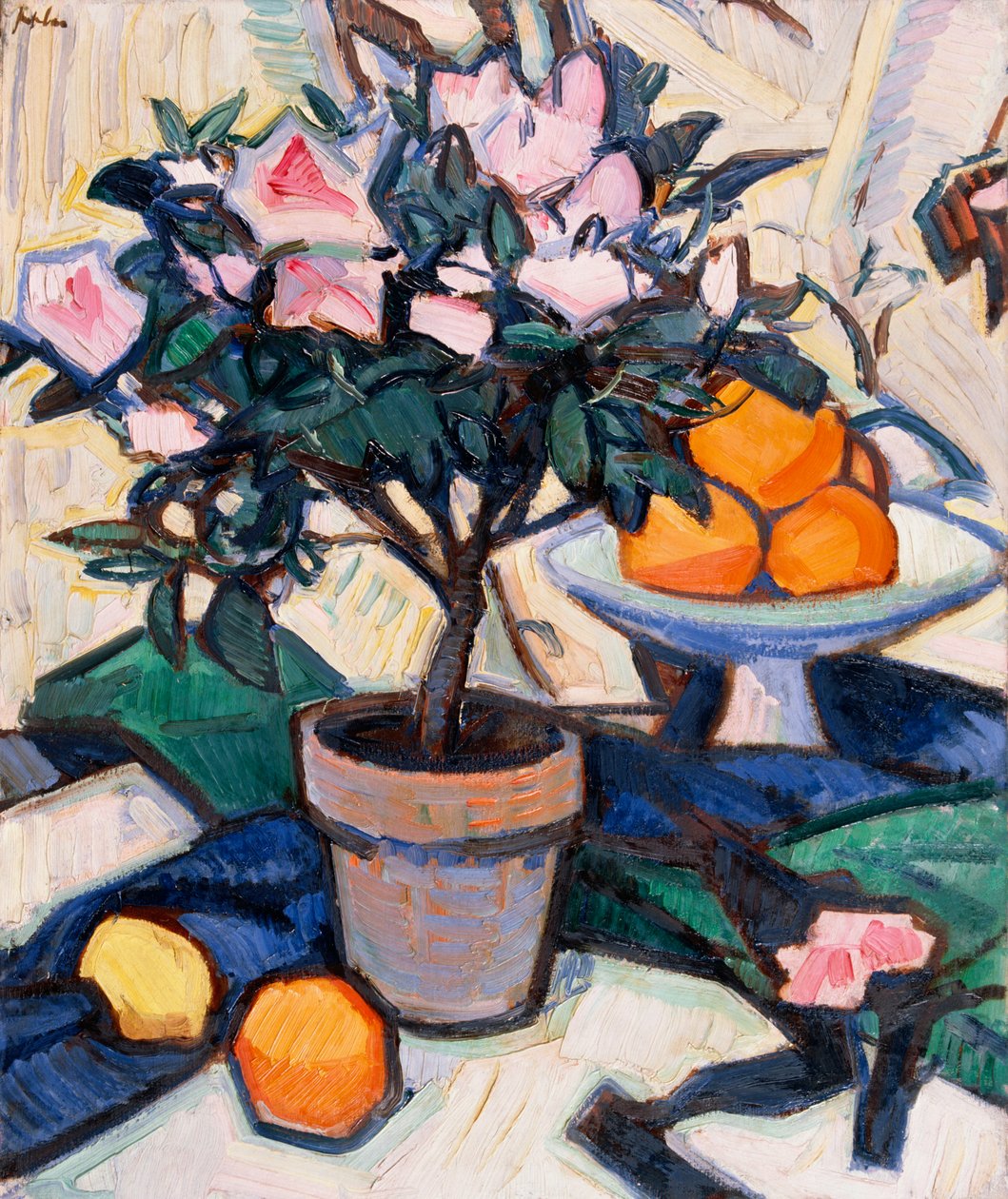 ピンクのツツジとオレンジ、c.1913 作： サミュエル・ジョン・ペプロー