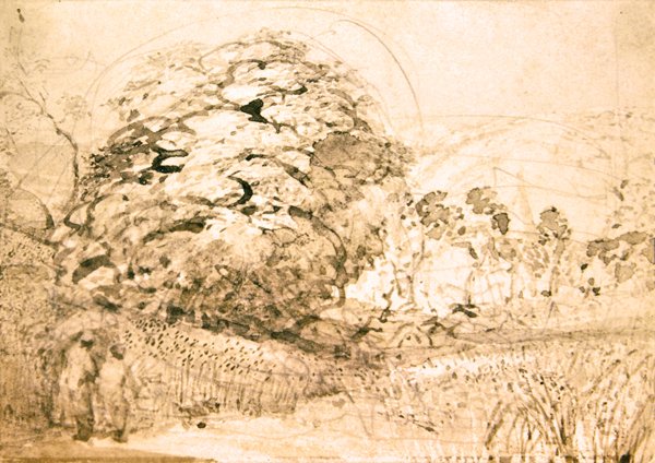 トウモロコシ畑の道 1832-33年頃 （紙に水彩画） 作： サミュエルパーマー