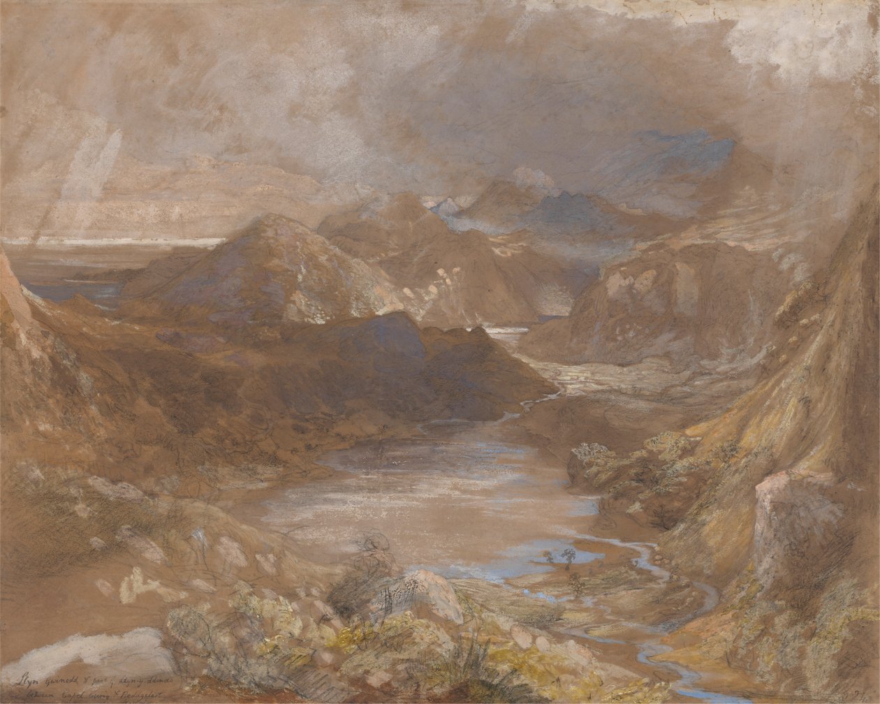 Llwyngwynedd と Llyn-y-dina の一部、Capel Curig と Beddegelert の間、北ウェールズ 作： サミュエルパーマー