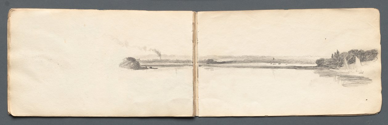 スケッチブック：ヨットのある風景、1814年。 作： サミュエル・プラウト